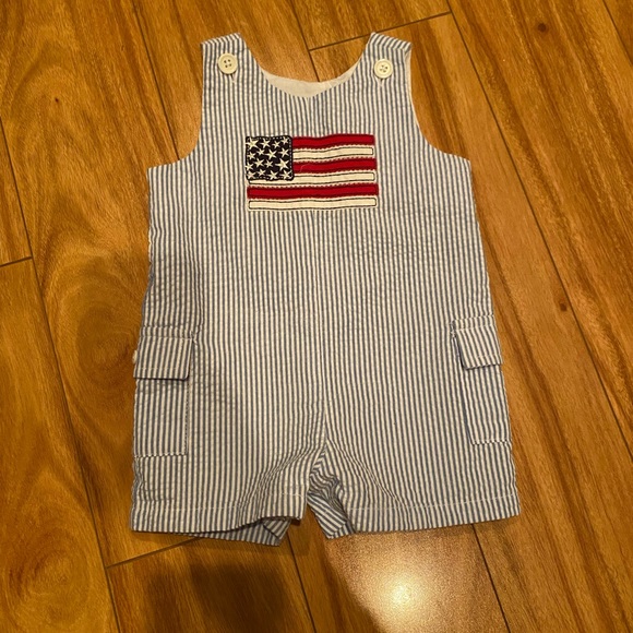 Infant Boys July 4th Seersucker Shortall - Picture 1 of 3